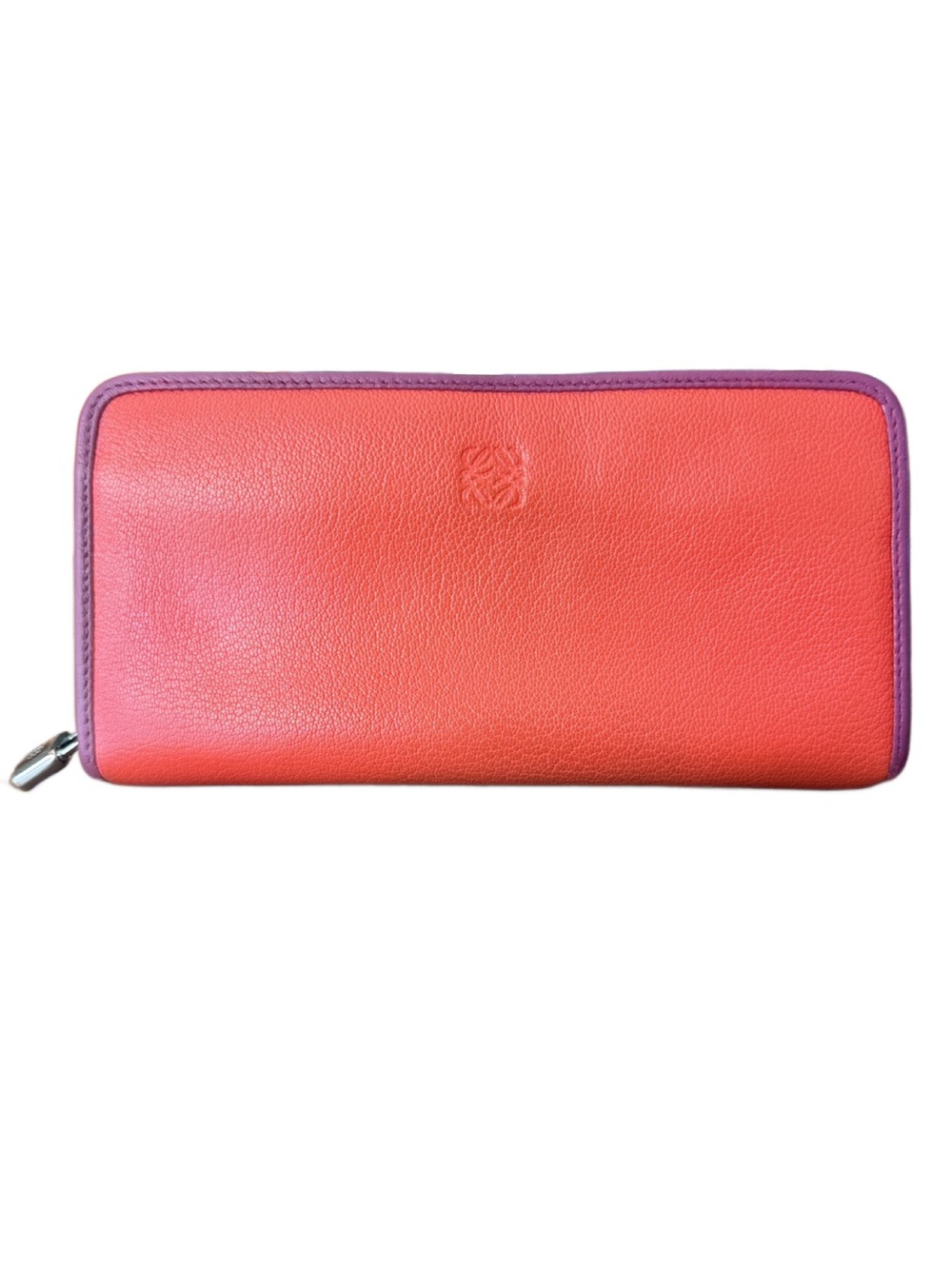 Loewe Zip Continental Coral Magenta Bicolor Wallet w Anagram Made in Spain